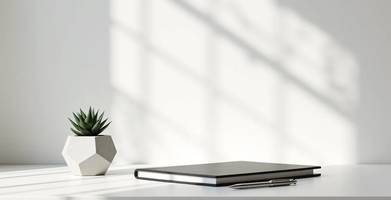 Espace de travail moderne avec outils d'analyse disposés de manière minimaliste