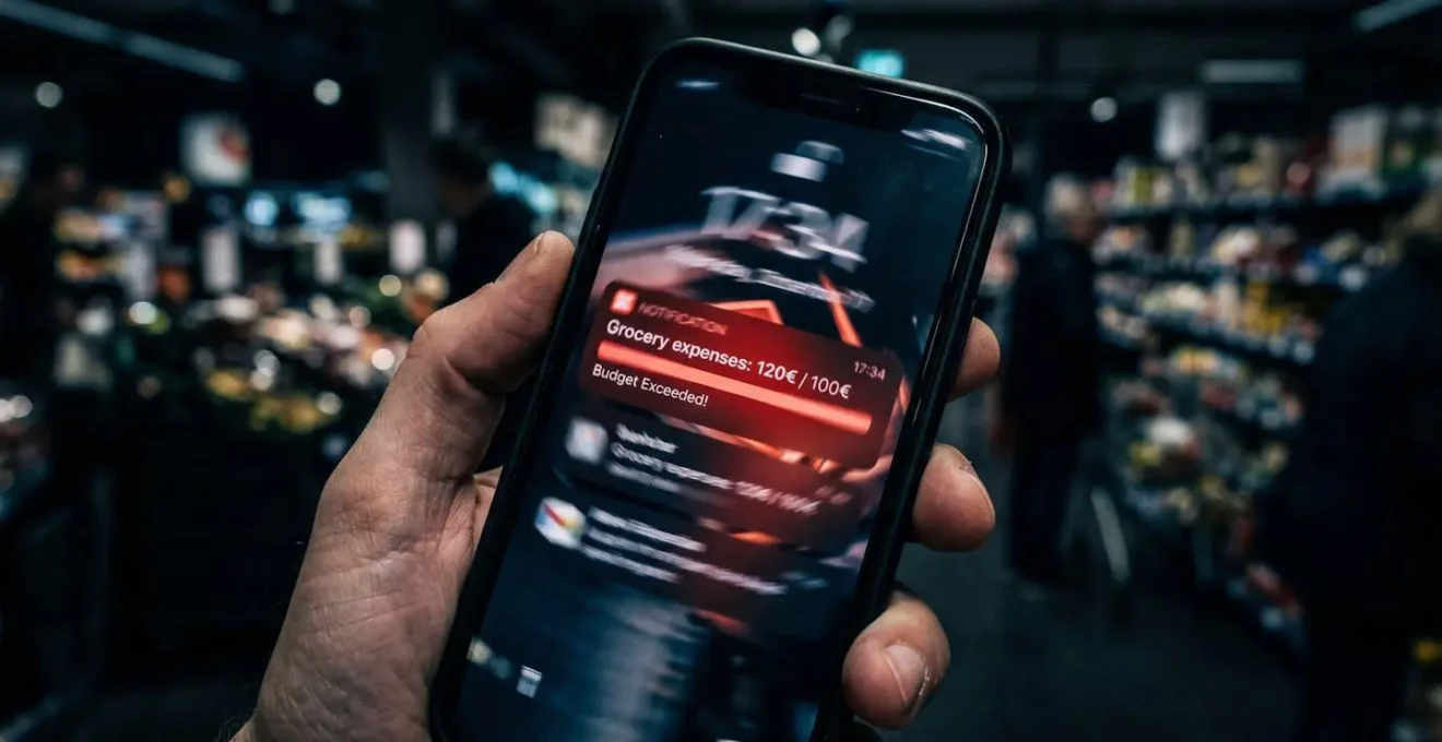Notification d'alerte de dépassement de budget sur un téléphone.