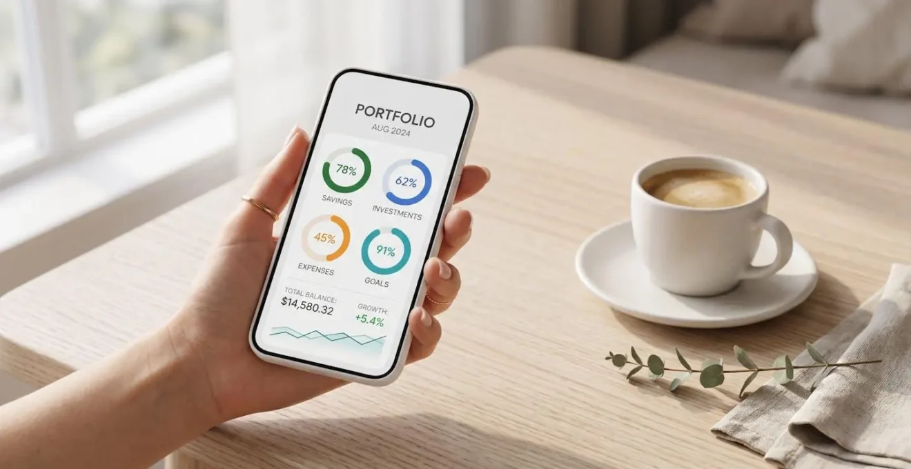 Capture d'écran stylisée d'une application de gestion de budget sur un smartphone.