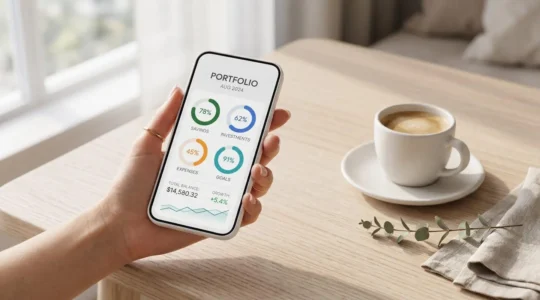 Capture d'écran stylisée d'une application de gestion de budget sur un smartphone.